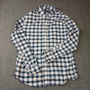 Hawker Rye Mens Slim Fit Plaid Button Down Shirt Blue Peach Large 100% Cotton‎
